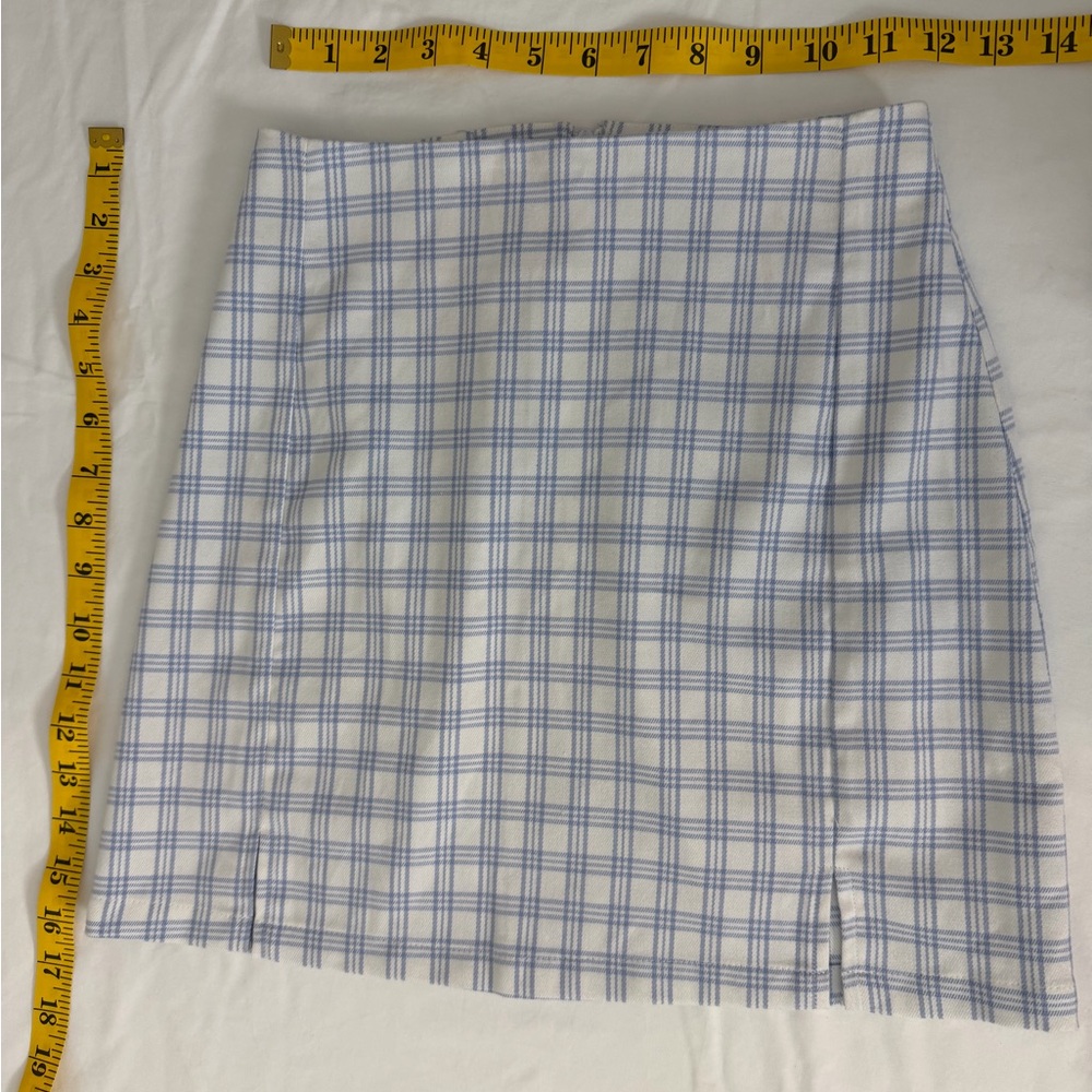 Brandy Melville White and Blue Plaid Mini Skirt